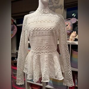 Endless Rose Crochet Peplum White Top NWT size M